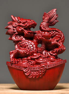 花梨实木雕刻龙摆件十二生肖木龙送礼办公室装饰红木工艺品家居品