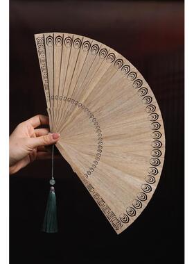 崖柏苏扇金丝楠木小叶桢楠折扇实木镂空乘凉非遗送礼古典工艺摆件