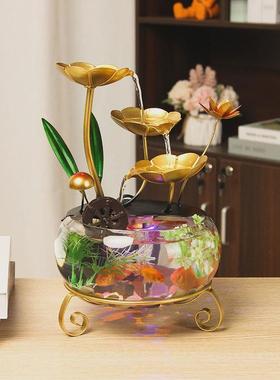 简约流水摆件工艺装饰品玻璃鱼缸客厅摆件玄关前台办公室摆件