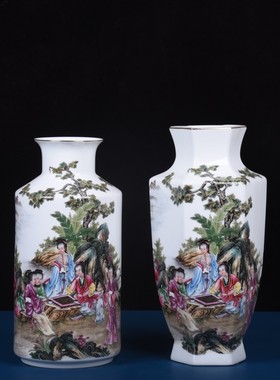 景德镇陶瓷器新中式古典人物现代花瓶工艺品富贵竹水培花瓶干花器