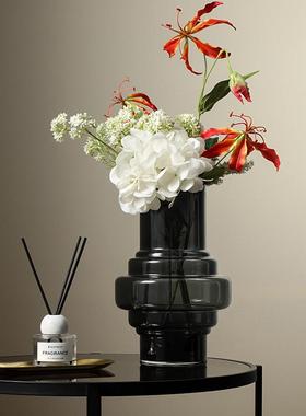 热销大秀家居创意黑色透明水培玻璃花瓶摆件家居简约客厅桌面花器