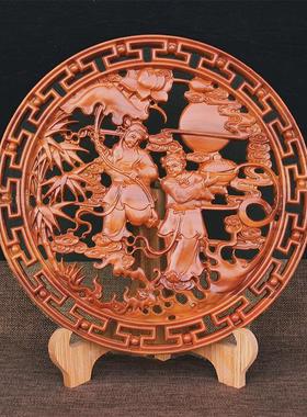 ki9s桃木和合挂饰摆件图挂件福字玄关家居客厅结礼品挂画木雕摆设