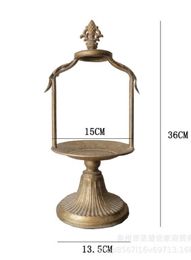 欧式蜡烛台复古做旧铁艺桌面轻奢道具客厅高档装饰架法式玄关摆件