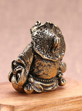 蛤蟆大师黄铜中式茶宠摆件古典桌面古玩铜器收藏品文玩铜制工艺品