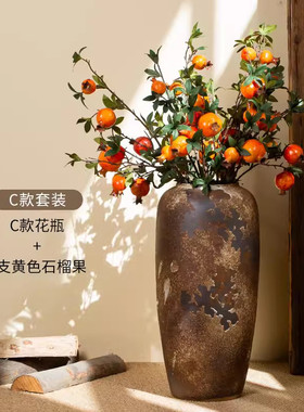 景德镇侘寂粗陶落地大花瓶陶瓷摆件客厅插花复古风高陶罐民宿装饰