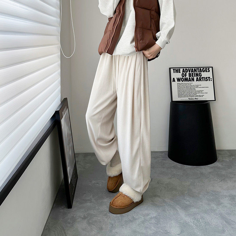 宽松软糯休闲阔腿裤女秋冬季大码胖mm垂感直筒抽绳束脚毛巾裤,淘宝优惠券,粉丝福利购,淘宝优惠卷