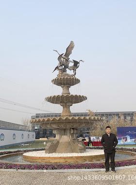 石雕喷泉流水石材喷泉黄锈石喷泉欧式水钵园林景观喷泉雕塑摆件