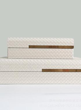 直销新中式米白色编织纹首饰盒现代卧室软装饰品样板房盒装饰摆件
