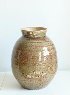 侘寂风复古粗陶花器禅意花瓶手工干花老陶泥插陶罐陶瓷民宿装饰摆