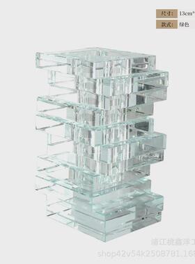 创意错位叠叠方形花器样板房售楼部客厅玄关民宿会所水晶工艺品