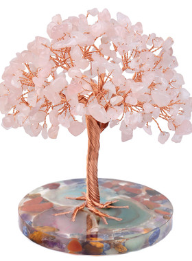 彩色玛瑙片圆形树脂底座水晶树摆件水晶碎石叶子树创意工艺品摆设