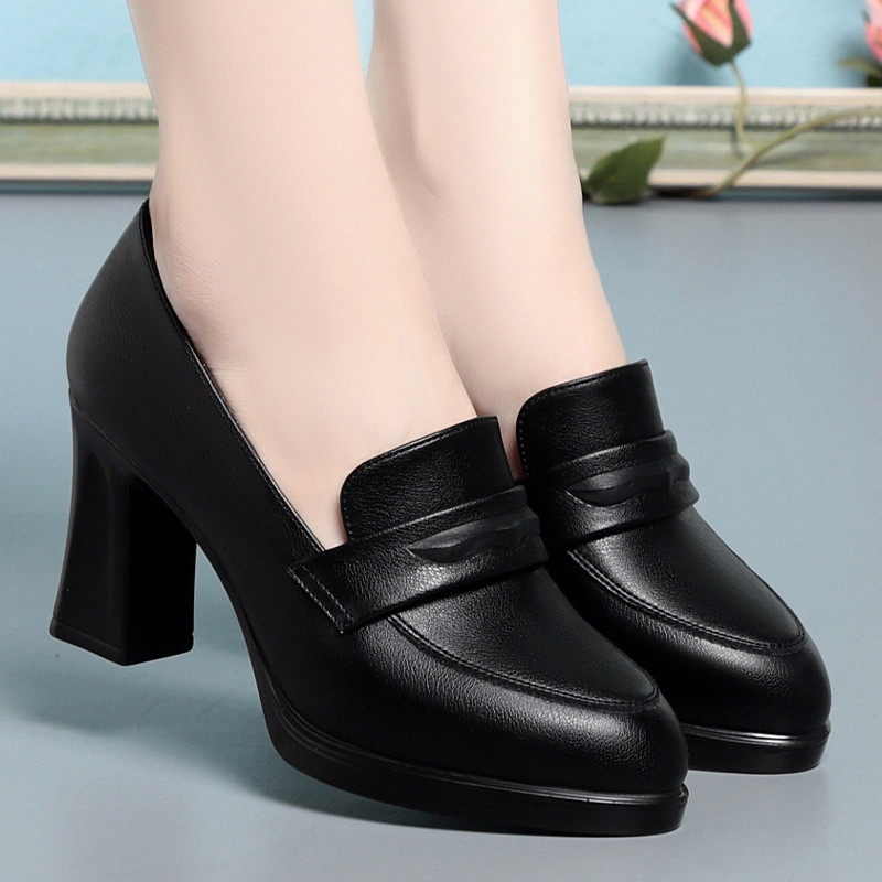红青蜓高跟鞋女2024秋秋新款黑色工作鞋不累脚粗跟皮鞋通勤妈妈鞋,淘宝优惠券,粉丝福利购,淘宝优惠卷