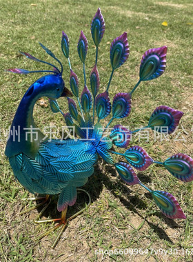 园艺金属摆件回头开屏孔雀雕像铁艺工艺品户外庭院动物装饰品