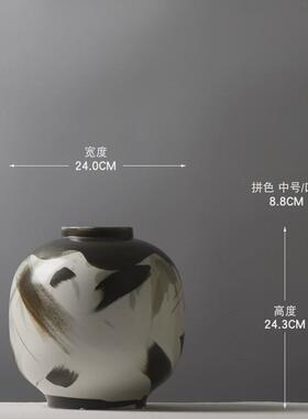 水养花瓶中古创意陶瓷装饰品样板房客厅插花摆件手绘哑光工艺品