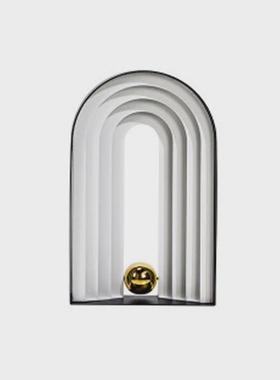 现代简约几何金属镂空拱门摆件书房样板间摆设网格创意软装饰品