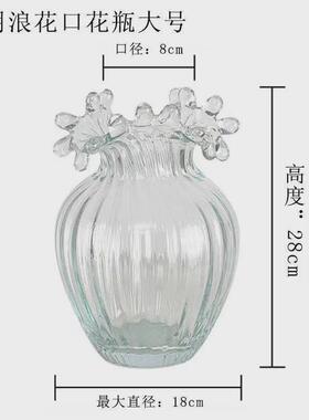 现代简约浪口透明玻璃花瓶个性创意居家水养插花工艺品装饰品摆件