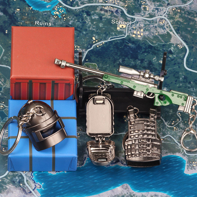 绝地求生钥匙扣吃鸡钥匙扣挂件套装创意合金小挂饰全套绝地模型求生三级头钥匙链