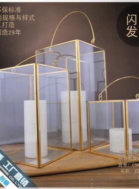 四面方大欧式风灯风灯简约铁艺玻璃手提复古烛台家居装饰摆件