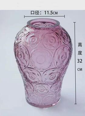 欧式水晶办公室中古玻璃花瓶浮雕客厅艺术品摆件绿植插花器批发