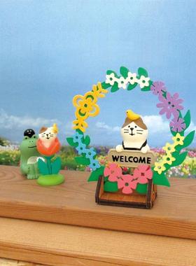 花园农夫地鼠猫咪粉花猫摆件礼物桌面拍摄道具日式猫ZAKKA