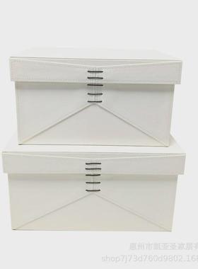 木质新中式pu皮革收纳储物箱样板间衣帽间柜顶角落储物整理盒