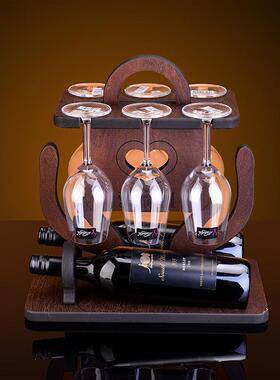 酒神展示架爱情锁红酒架创意实木烫蜡中式酒架红酒杯架高脚杯牌