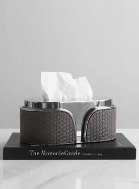 轻奢皮革纸巾盒客厅家用茶几不锈钢纸巾盒高档软装纸巾盒托盘套装