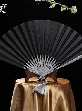 祥云扇子95寸金属合金中国风扇子女非钛合金把玩折扇男古风绢布扇