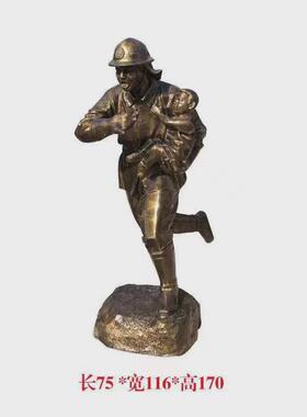 玻璃钢消防员主题人物雕塑仿铜铸铜卡通园林公园广场户外大型摆件