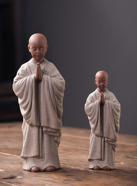 8ksg批发动四不小和尚沙弥人物禅意陶瓷微景观茶室鱼缸造景桌面说