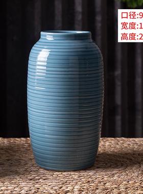 欧式陶瓷花瓶摆件蓝色插花罐客厅小陶摆设干花简约现代家居装饰品