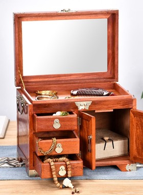 红酸枝百年好合加绒布首饰盒红木珠宝工艺礼品创意家居收纳箱