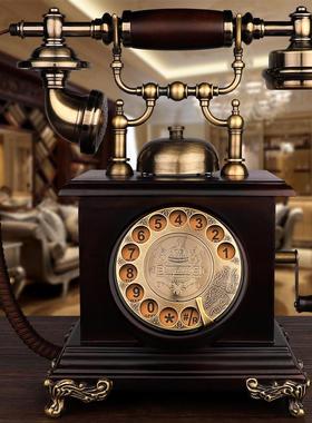 仿古复古欧式老式电话机实木家用旋转拨号金属家用固定电话座机