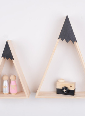 源头厂家货源ins新款北欧风木质雪山套二置物架儿童房家居装饰