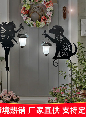 欧式铁艺花园复古女孩插件花插带灯可爱小仙女户外庭院摆件
