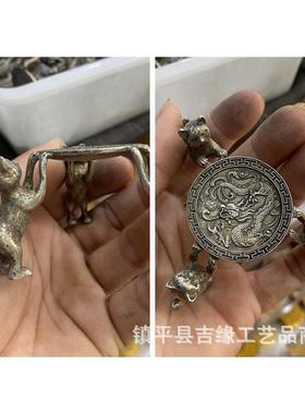 摆件螭龙油灯仿古铜器貔貅烛台铜家居办公装饰工艺品三猫置顶