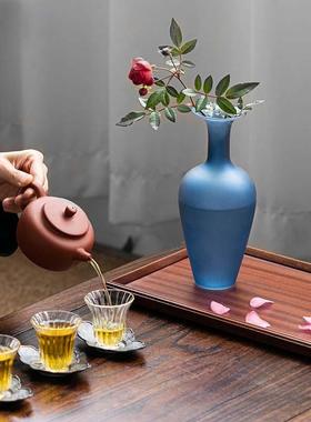 日式雀蓝花瓶摆件客厅插花鲜花玻璃花瓶透明插花水养高级感
