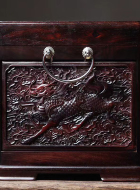 大红酸枝精雕龙凤呈祥珠宝箱红木复古嫁妆彩礼箱中式实木首饰盒