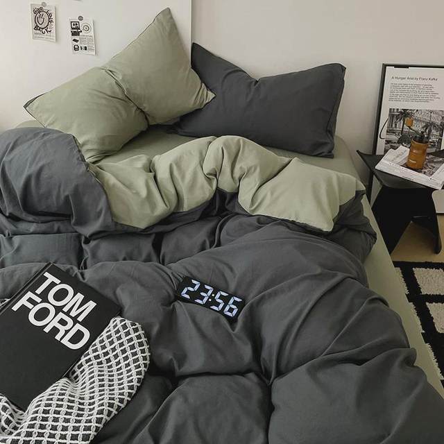 Four-piece set on the bed covers, bed covers, bed and breakfast, wash, cotton, double-paired quilt covers, bed sheets, quilt covers, solid color style dormitory pure three-piece set 4
