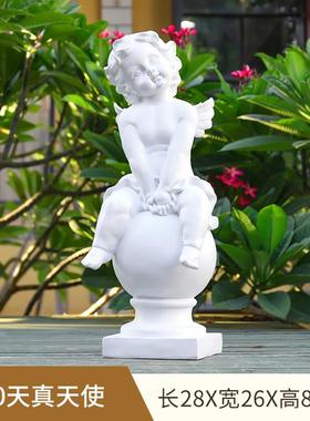 欧式大型复古风酒店大堂喷泉女孩天使祈祷摆件落地装饰品创意雕塑