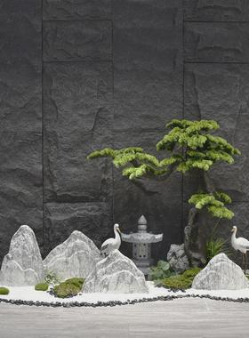 室内枯山水仿真绿植迎客松景观橱窗楼梯下造景假山装饰品落地摆件