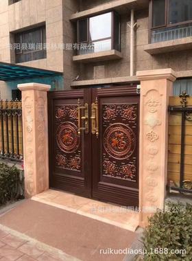 大门口方柱石雕大理石柱子别墅庭院小区石材门柱欧式雕花立柱围墙