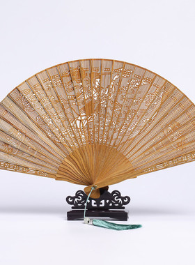 木质扇子中国风檀香扇古风随身镂空全木扇复古日用折扇女式折叠扇