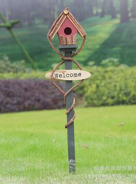 户外欢迎地插wlcome花园别墅牌鸟屋农家乐庭院景观装饰鸟窝插件