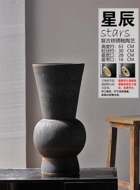 新款景德镇手工复古侘寂粗陶罐干花盆插花瓶花艺禅意民宿酒店摆件