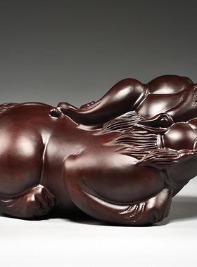 黑檀木雕刻貔貅摆件一对家居客厅摆设摆件装饰工艺品开业新居送礼