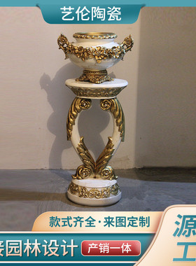 欧式复古树脂落地大花瓶花器客厅家居罗马柱饰品插花艺术摆设花盆
