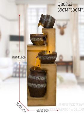 欧式假山喷泉流水摆件鱼缸客厅阳台酒吧别墅办公茶室落地生财水景