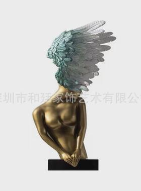 创意轻奢天使翅膀酒店玻璃钢雕塑人商场橱窗美陈装置软装饰品摆件