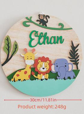 木制彩色圆形挂件幼儿园家庭房间可爱创意动物装饰品自带挂钩